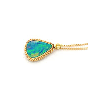 18K Yellow Gold Australian Opal Doublet Necklace - "Caribbean Waters"