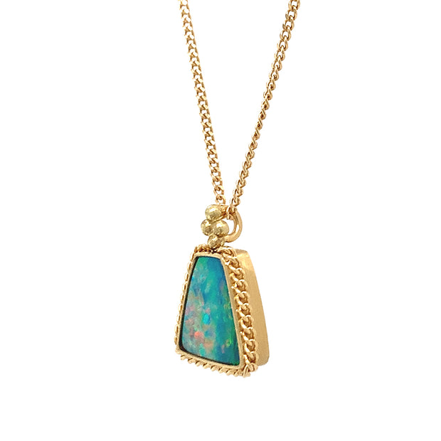 18K Yellow Gold Australian Opal Doublet Necklace - "Peacock Glow"