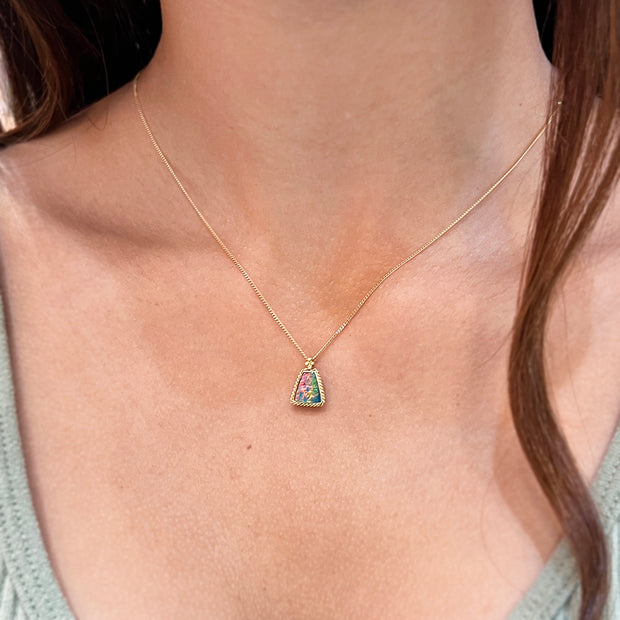 18K Yellow Gold Australian Opal Doublet Necklace - "Peacock Glow"