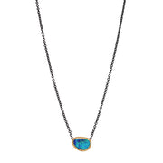 Sterling Silver & Yellow Gold Australian Opal Doublet Necklace - "Bioluminescent"