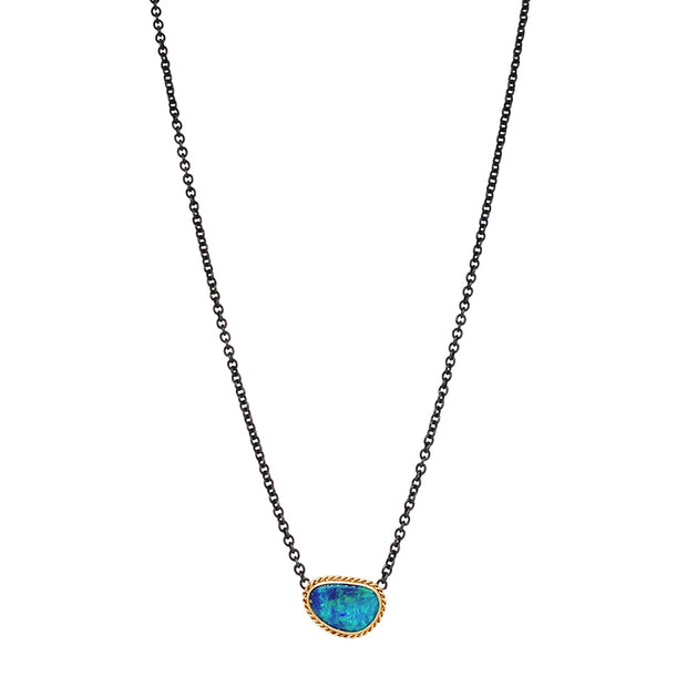 Sterling Silver & Yellow Gold Australian Opal Doublet Necklace - "Bioluminescent"