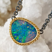 Sterling Silver & Yellow Gold Opal Doublet Necklace - "Monet's Palette"