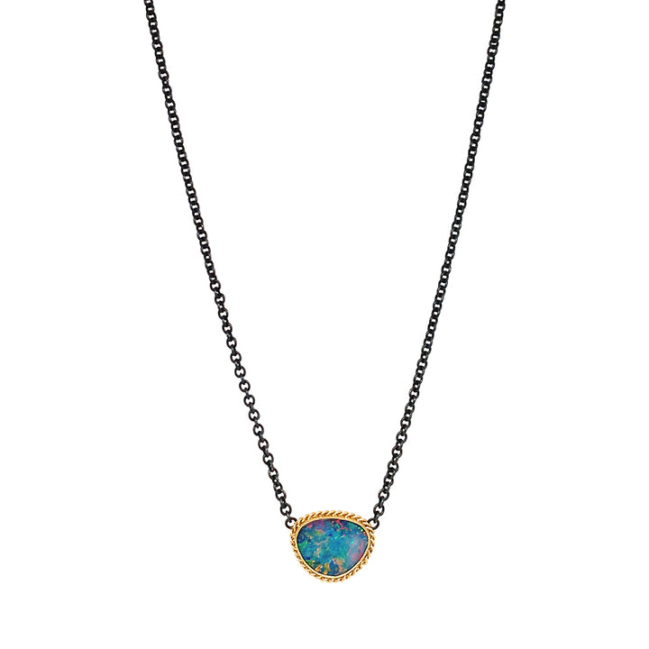 Australian Opal Doublet, Silver & Gold Necklace - "Monet's Palette"