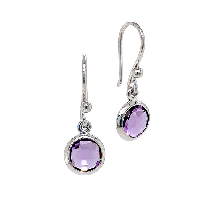 Amethyst & Sterling Silver Drop Earrings - "Checkerboard"