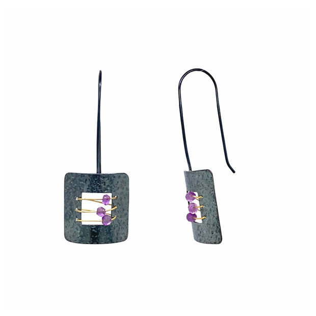 Sterling Silver and Amethyst Earrings - "Shadowbound"