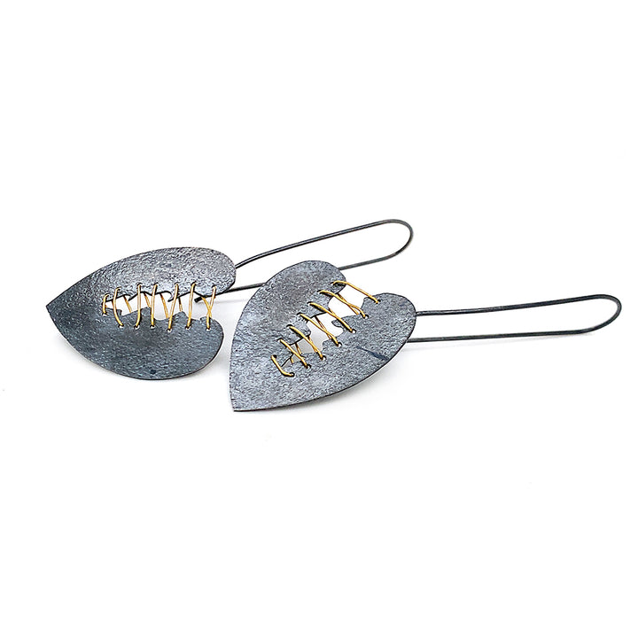 Oxidized Sterling Silver & Gold Vermeil Earrings - "Mended Heart"