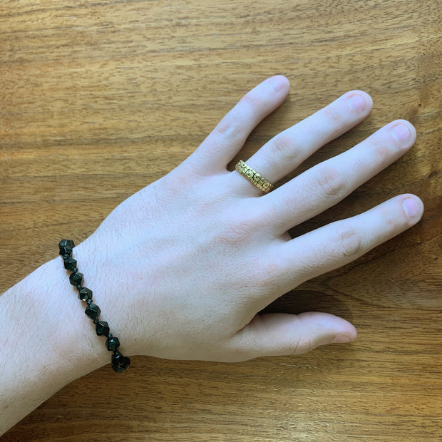 Black Agate Beaded Macramé Adjustable Bracelet - "Zebedee"