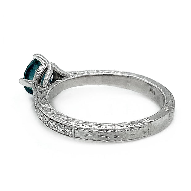 Teal-Blue Montana Sapphire & Diamond Engagement Ring - "Francesca"