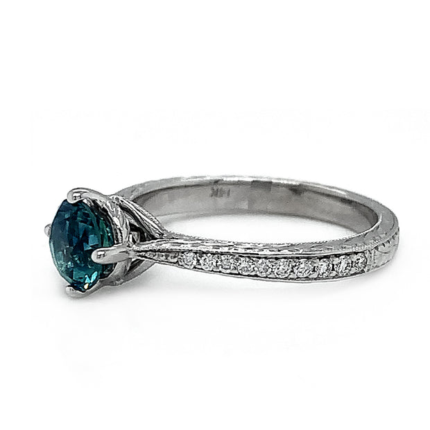 Teal-Blue Montana Sapphire & Diamond Engagement Ring - "Francesca"