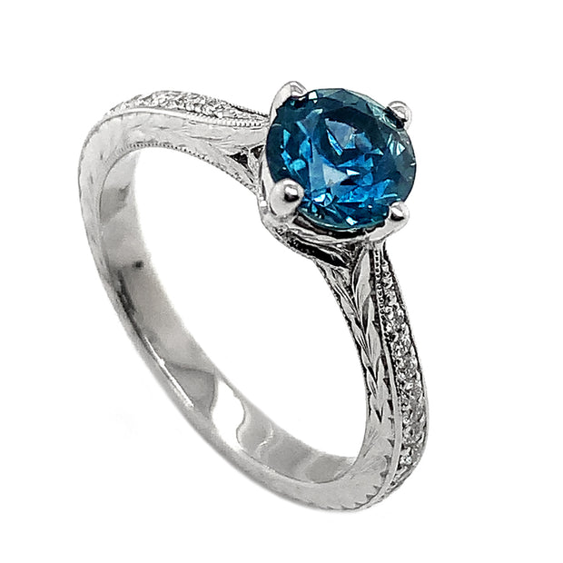 Teal-Blue Montana Sapphire & Diamond Engagement Ring - "Francesca"