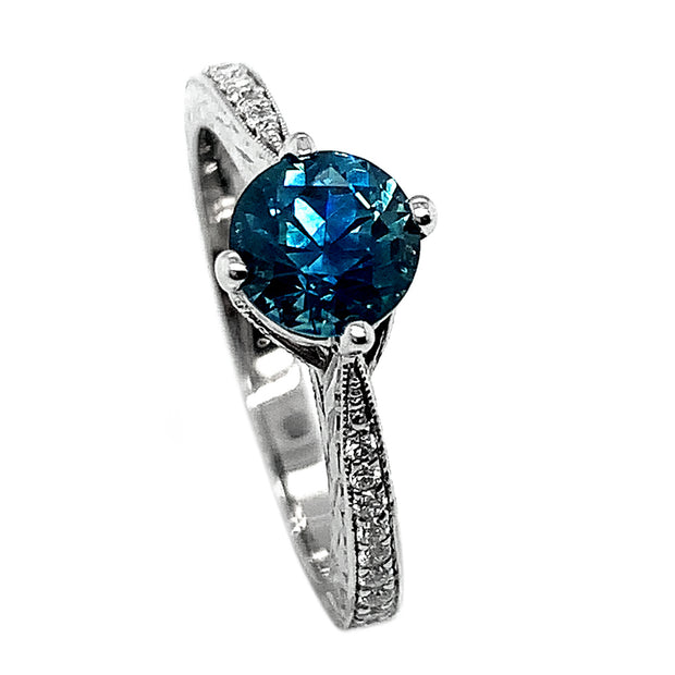 Teal-Blue Montana Sapphire & Diamond Engagement Ring - "Francesca"