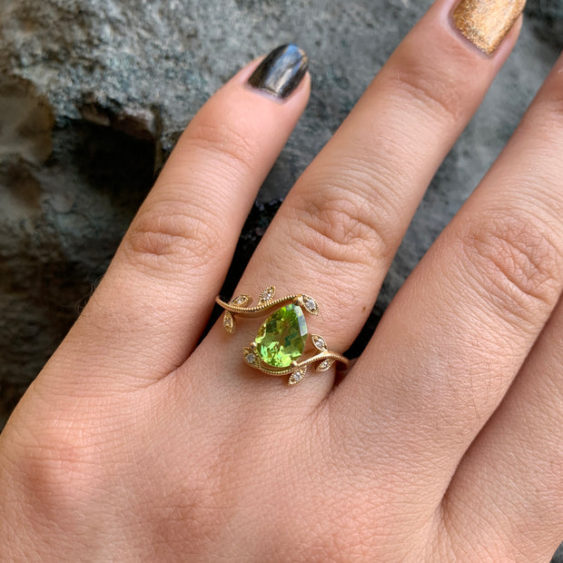 Yellow Gold and Peridot Vine Ring - "Fairy Isle"