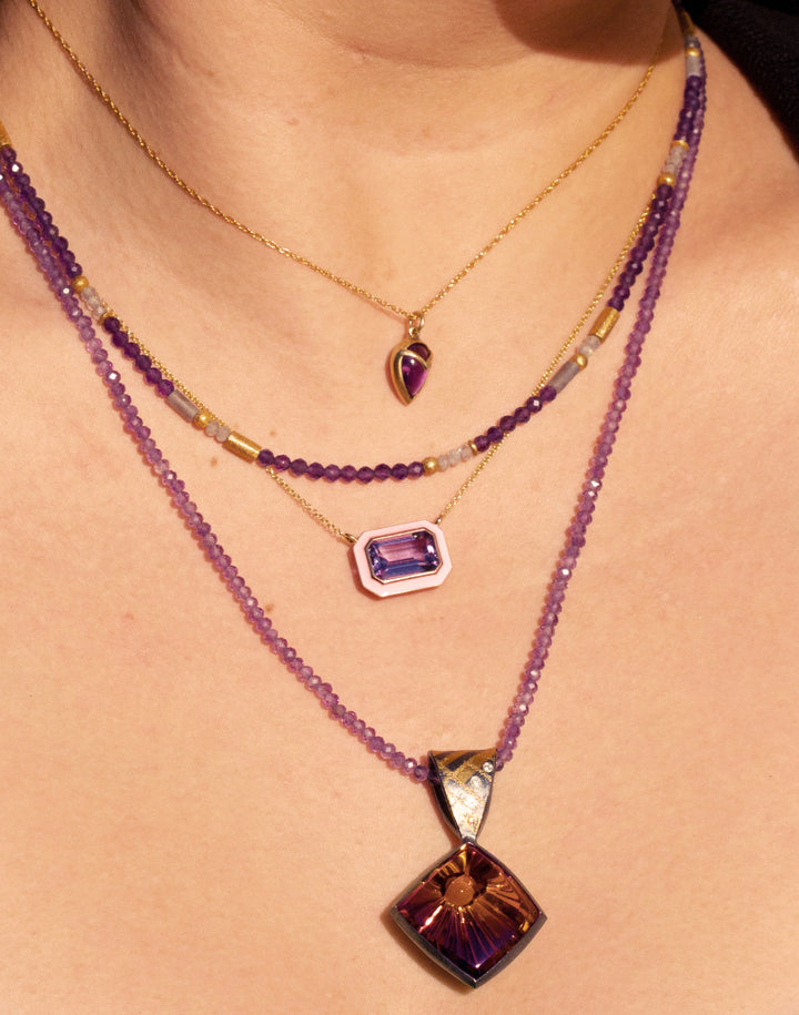 Amethyst, Enamel & Gold Necklace- "Queen"