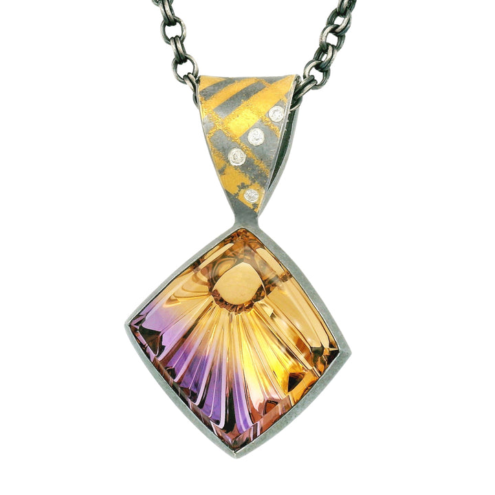 One-of-a-kind Ametrine, Gold & Sterling Silver Pendant - "Sunray"