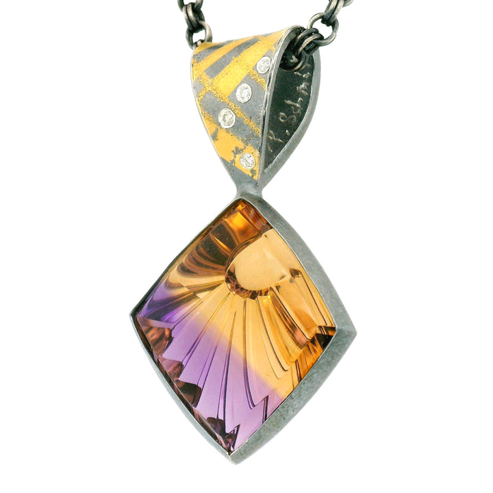 One-of-a-kind Ametrine, Gold & Sterling Silver Pendant - "Sunray"