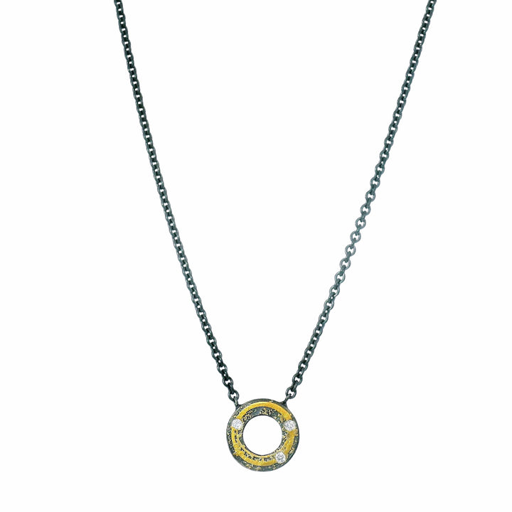 Diamond, Gold & Sterling Silver Necklace - "O"