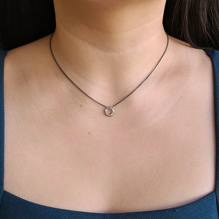 Diamond, Gold & Sterling Silver Necklace - "O"