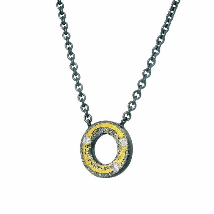 Diamond, Gold & Sterling Silver Necklace - "O"