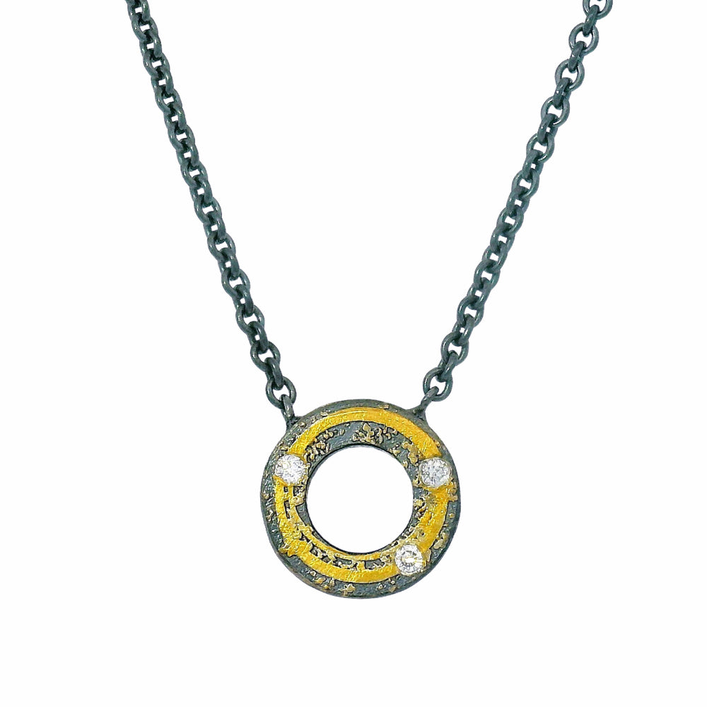 Diamond, Gold & Sterling Silver Necklace - "O"