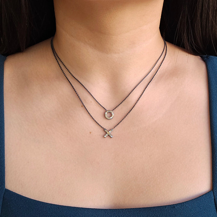 Diamond, Gold & Sterling Silver Necklace - "O"