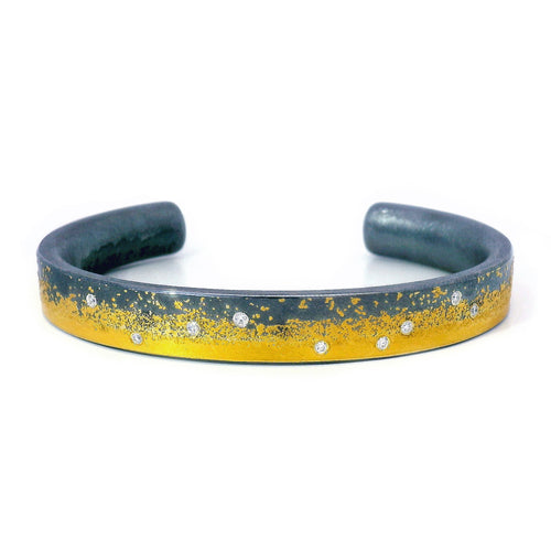 Oxidized Sterling Silver & Gold Cuff with Diamonds - "Divide"