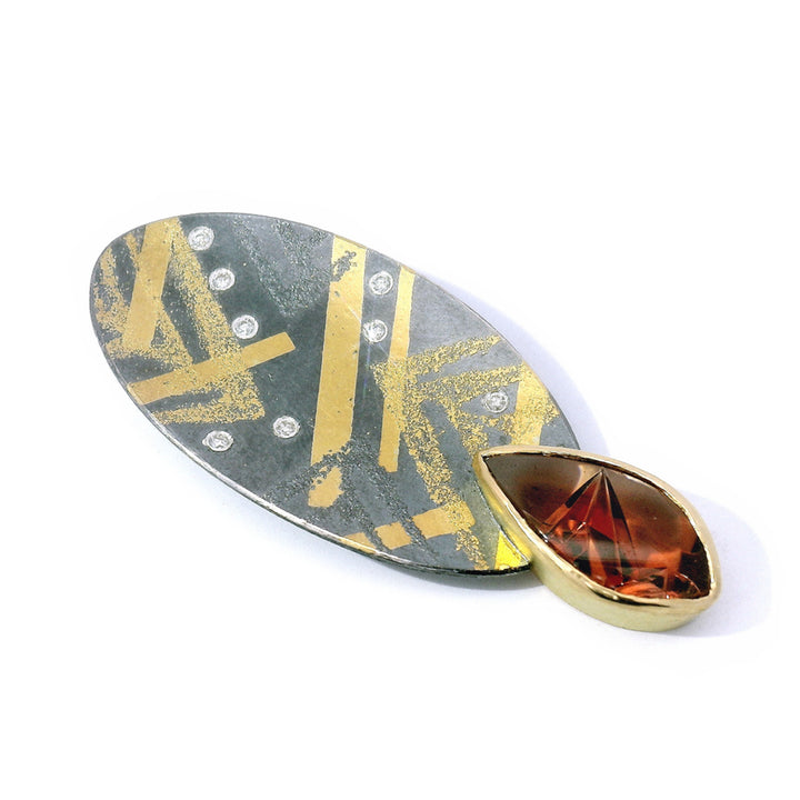 One-of-a-kind Oregon Sunstone, Gold & Sterling Silver Pendant - "Sunfall"