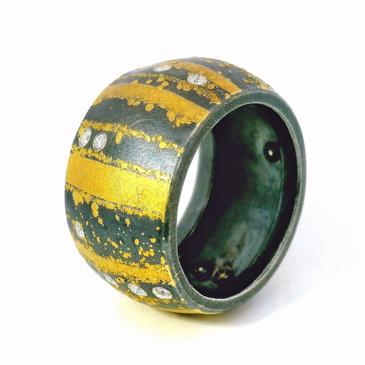 Oxidized Sterling Silver & Yellow Gold Ring - "Chasm"