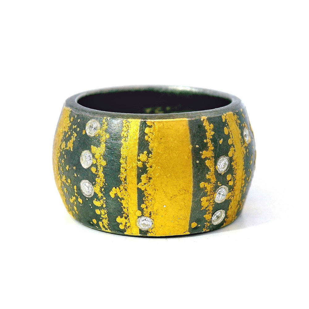 Oxidized Sterling Silver & Yellow Gold Ring - "Chasm"