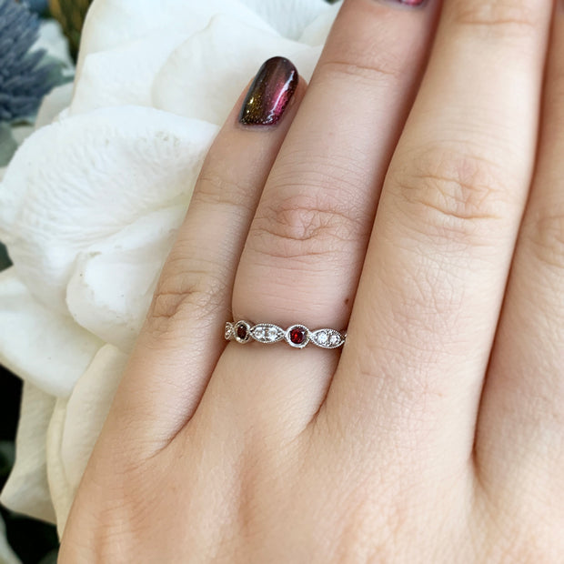 Garnet & Diamond Stackable Band