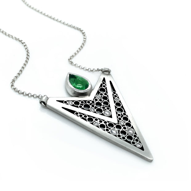 One-of-a-Kind Sterling Silver & Tsavorite Necklace - "Luz Triple V"