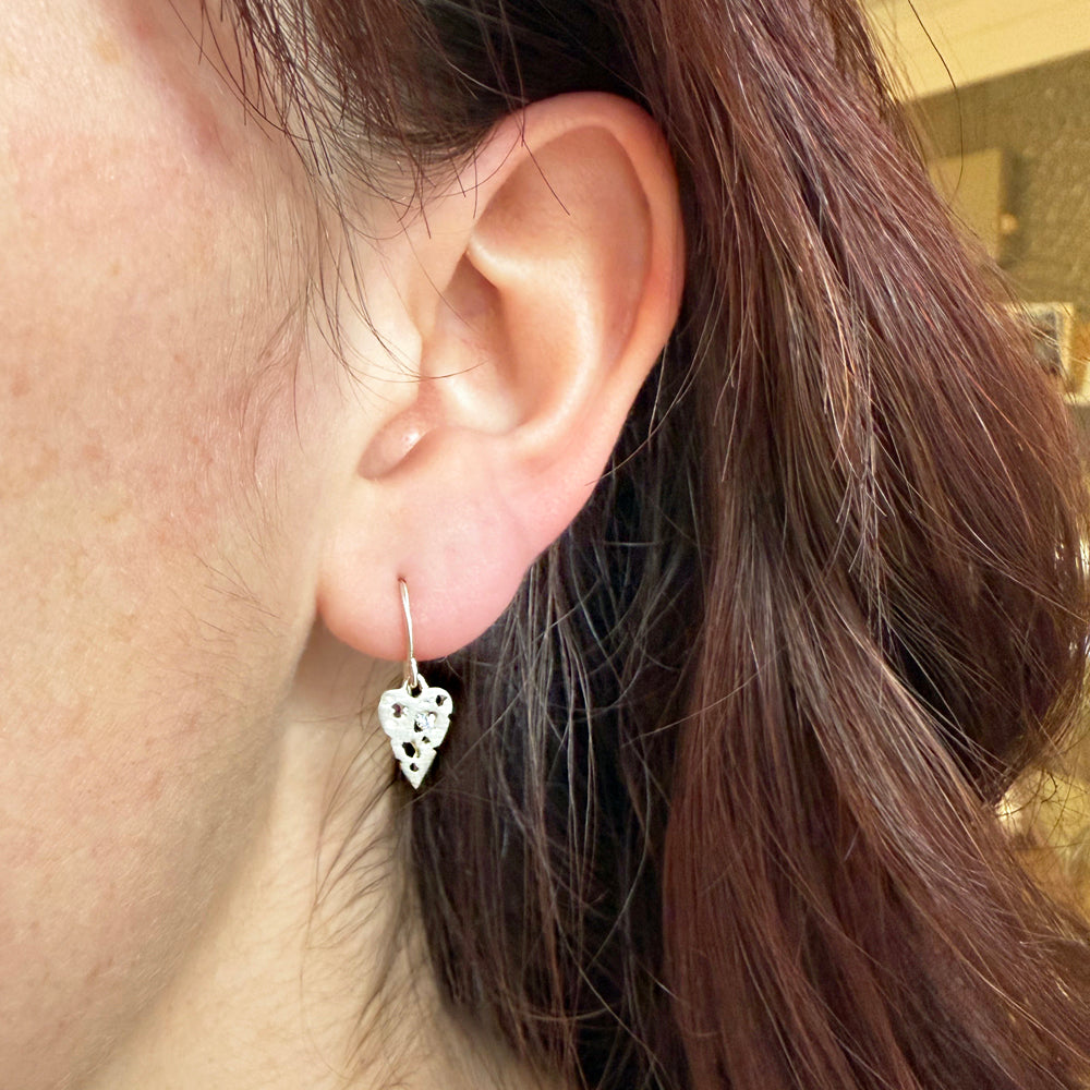 Diamond & Sterling Silver Earrings - "Mini Shadow Hearts"