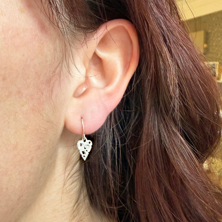 Diamond & Sterling Silver Earrings - "Mini Shadow Hearts"