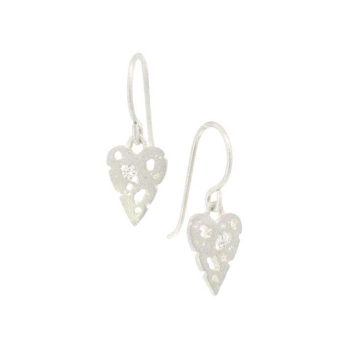 Diamond & Sterling Silver Earrings - "Mini Shadow Hearts"