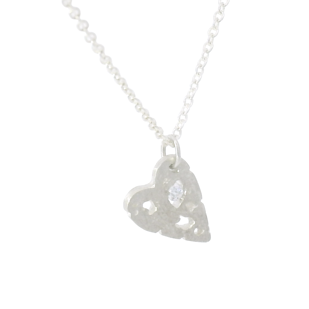 Diamond & Sterling Silver Necklace - "Small Shadow Heart"