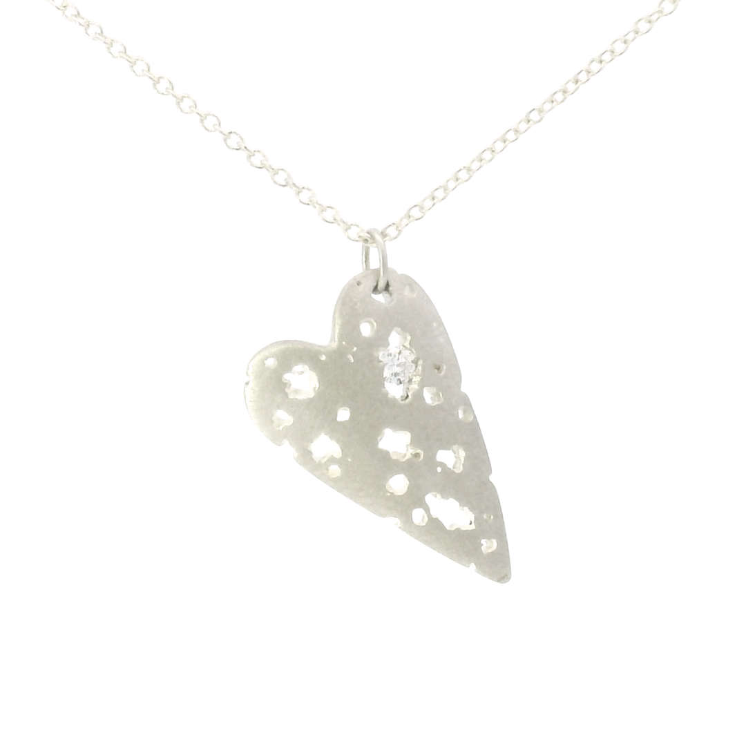 Diamond & Sterling Silver Necklace - "Large Shadow Heart"