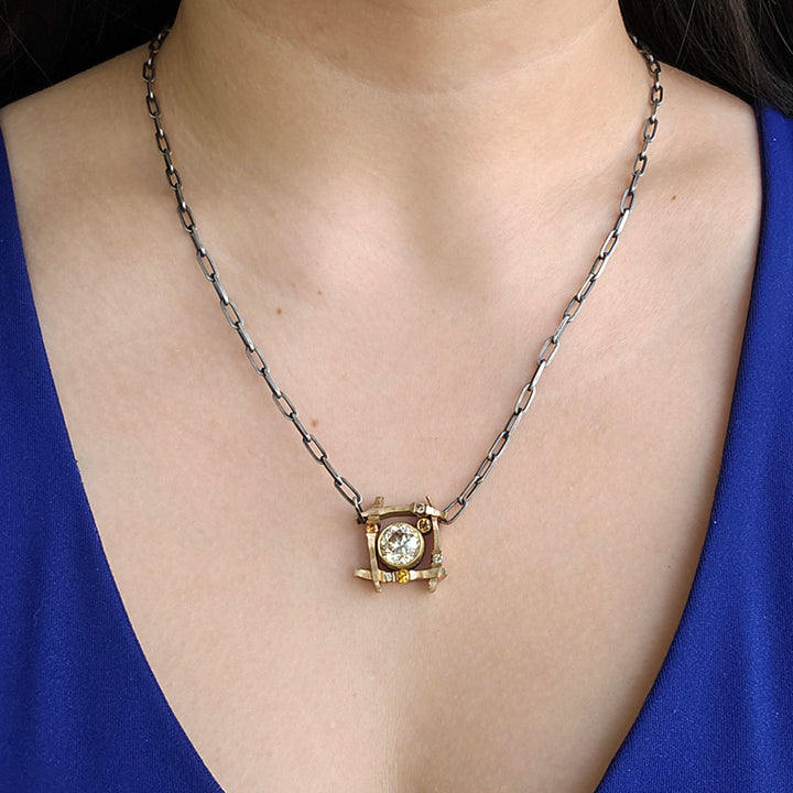 Cassiterite, Montana Sapphire & Cognac Diamond Necklace - "Bronze Horizon"