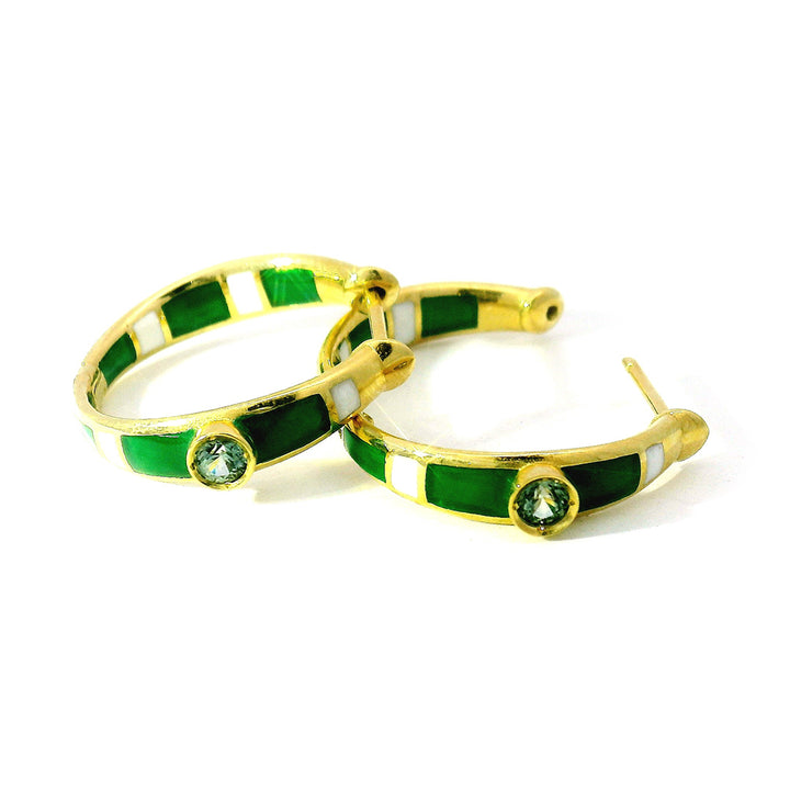 Montana Sapphire & Enamel Hoop Earrings - "Rock Candy Forest"