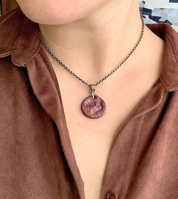 Copper Drop Necklace-"Rooster"