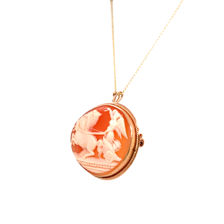 14KY Gold Victorian Cameo Pendant-Brooch - "Goddess Nike"