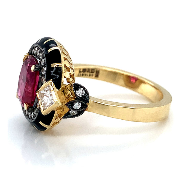 Ruby & Diamond Enamel Ring - "Rock Candy Glamour"