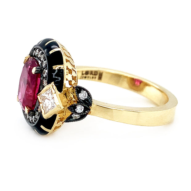 Ruby & Diamond Enamel Ring - "Rock Candy Glamour"