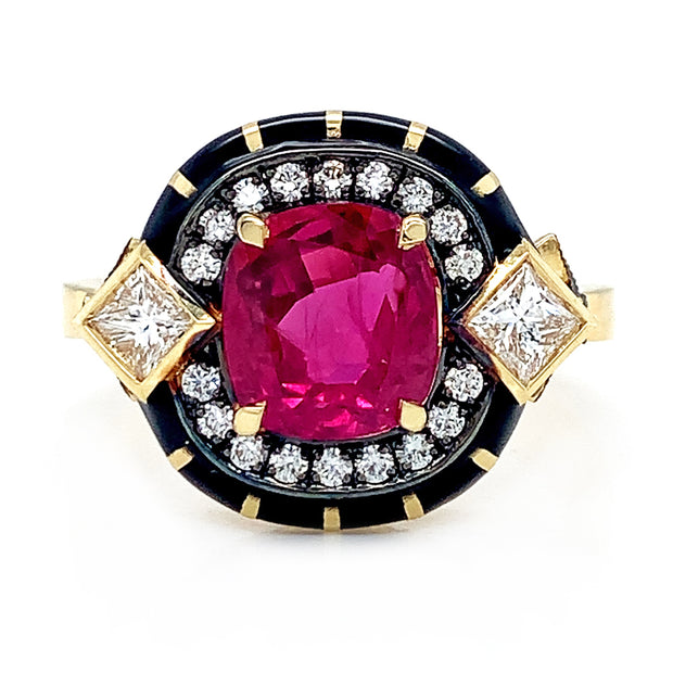 Ruby & Diamond Enamel Ring - "Rock Candy Glamour"