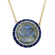 Carved Labradorite, Diamond & Enamel Necklace- "Rock Candy Lunar Secrets"