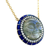 Carved Labradorite, Diamond & Enamel Necklace- "Rock Candy Lunar Secrets"