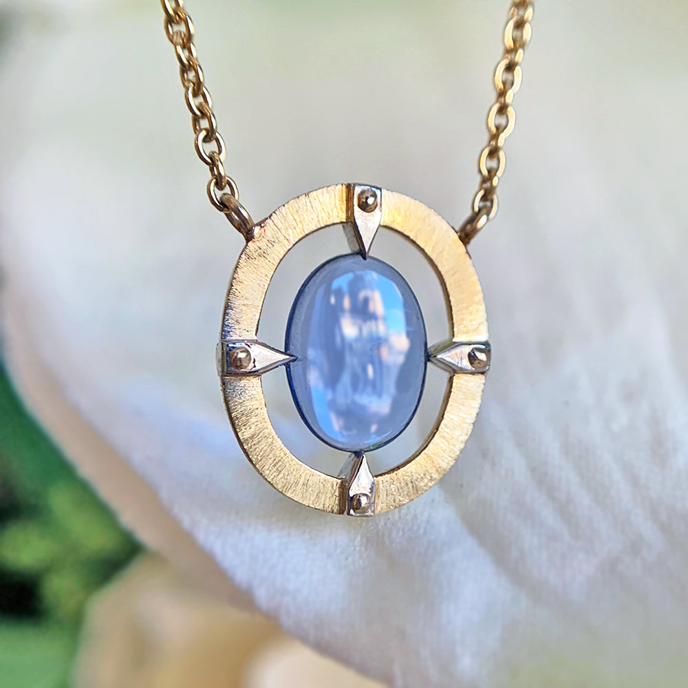 One-of-a-Kind Yogo Sapphire Two Tone Gold Necklace - "Floating Majesty"