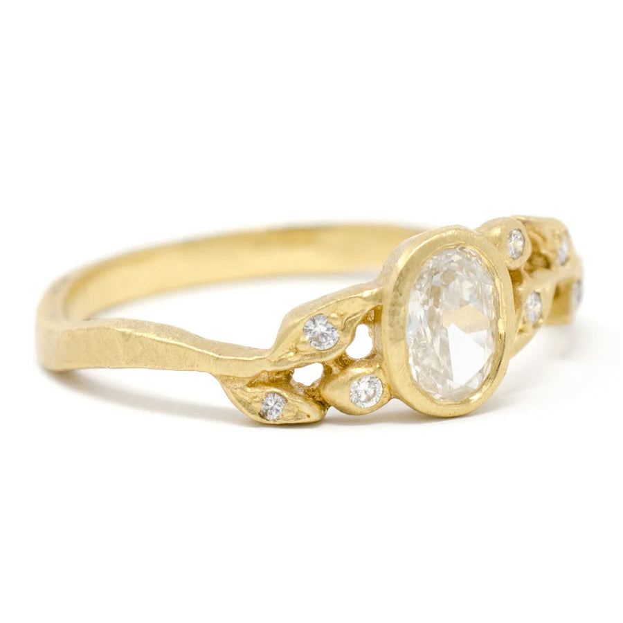 Oval Diamond Bohemian Engagement Ring - "Golden Vine"