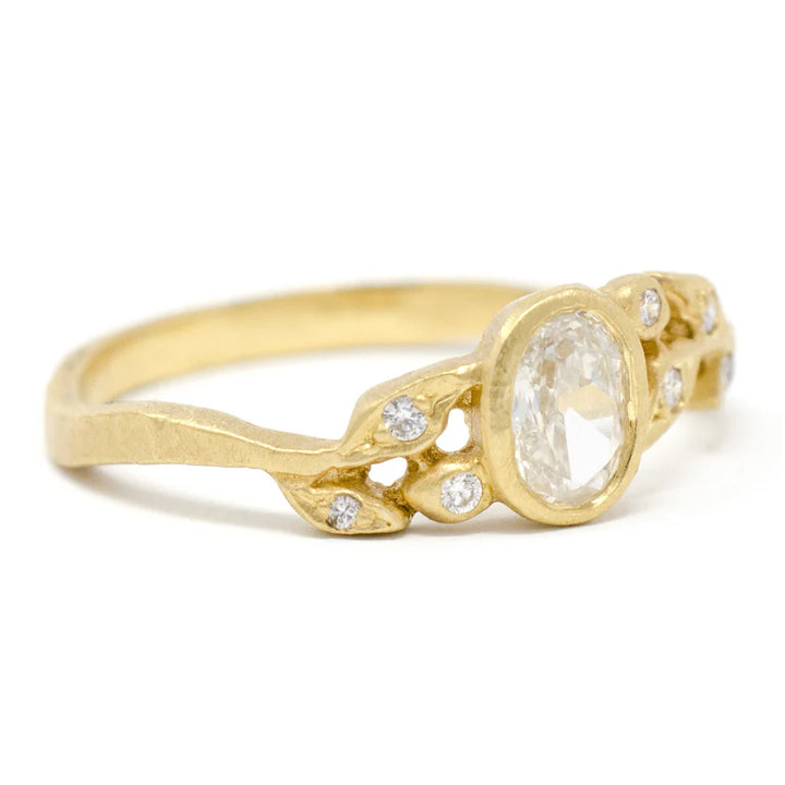 Oval Diamond Bohemian Engagement Ring - "Golden Vine"
