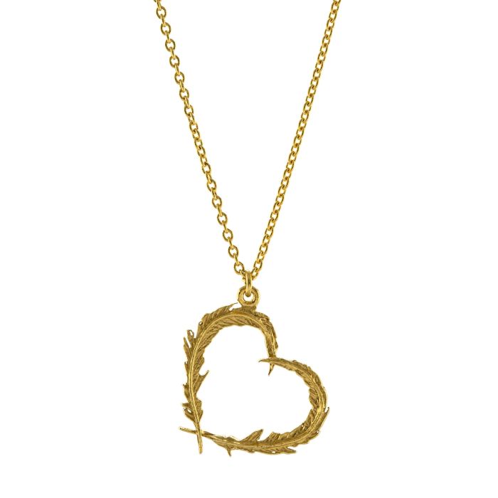 Gold Vermeil Heart Necklace - "Delicate Feather"