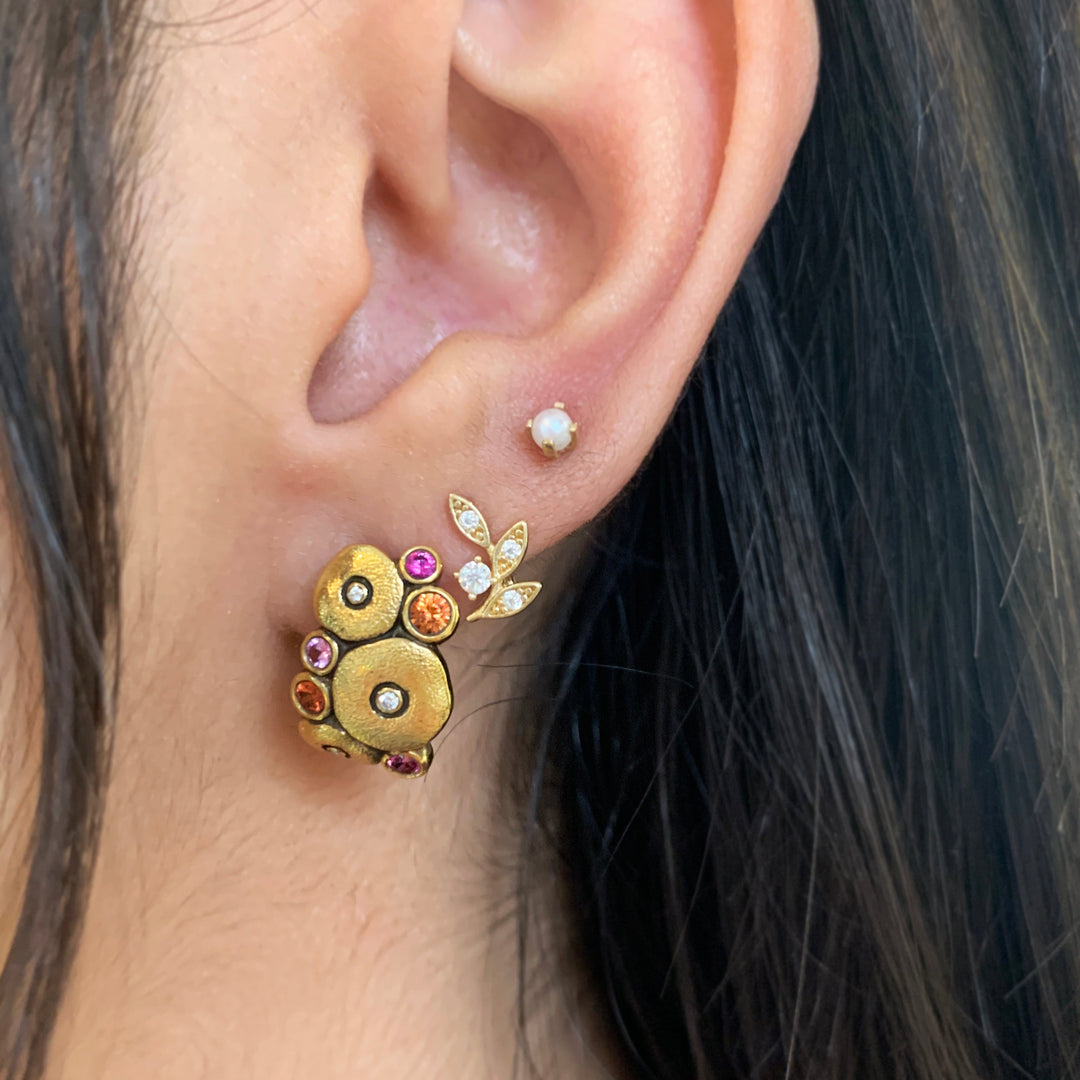 Multicolored Sapphire & Diamond Stud Earrings - "Orchard"