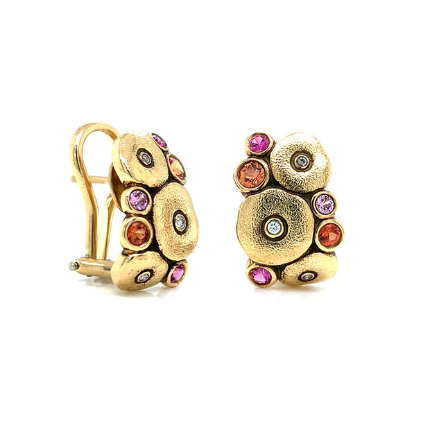 Multicolored Sapphire & Diamond Stud Earrings - "Orchard"